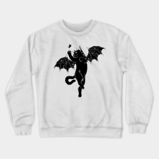 flying cat bat hunt butterfly Crewneck Sweatshirt